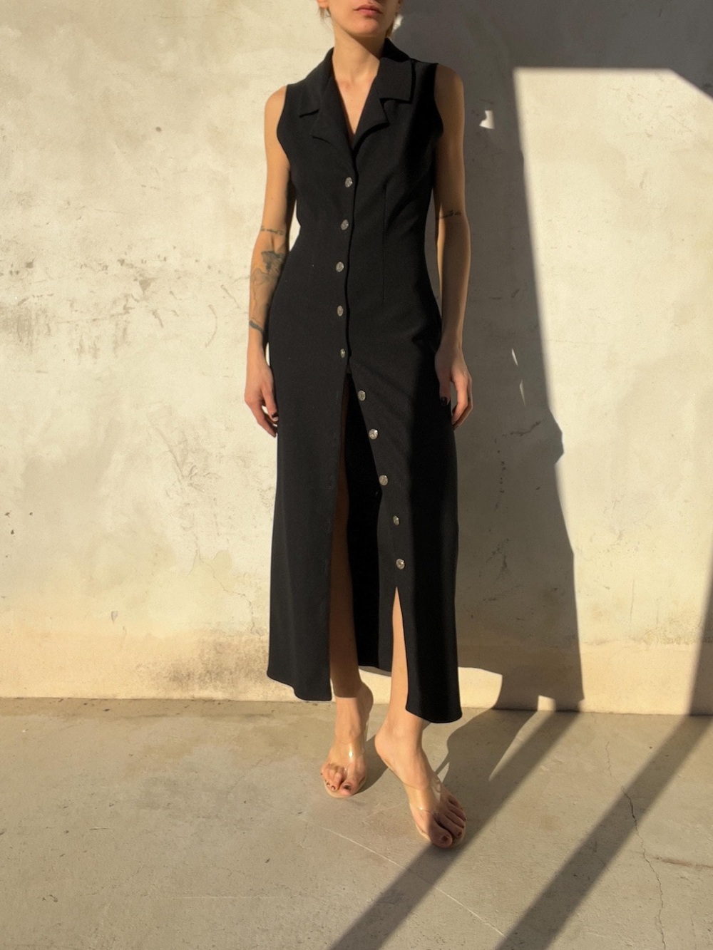 Vintage Silk/ Linen Collared Sleeveless Dress